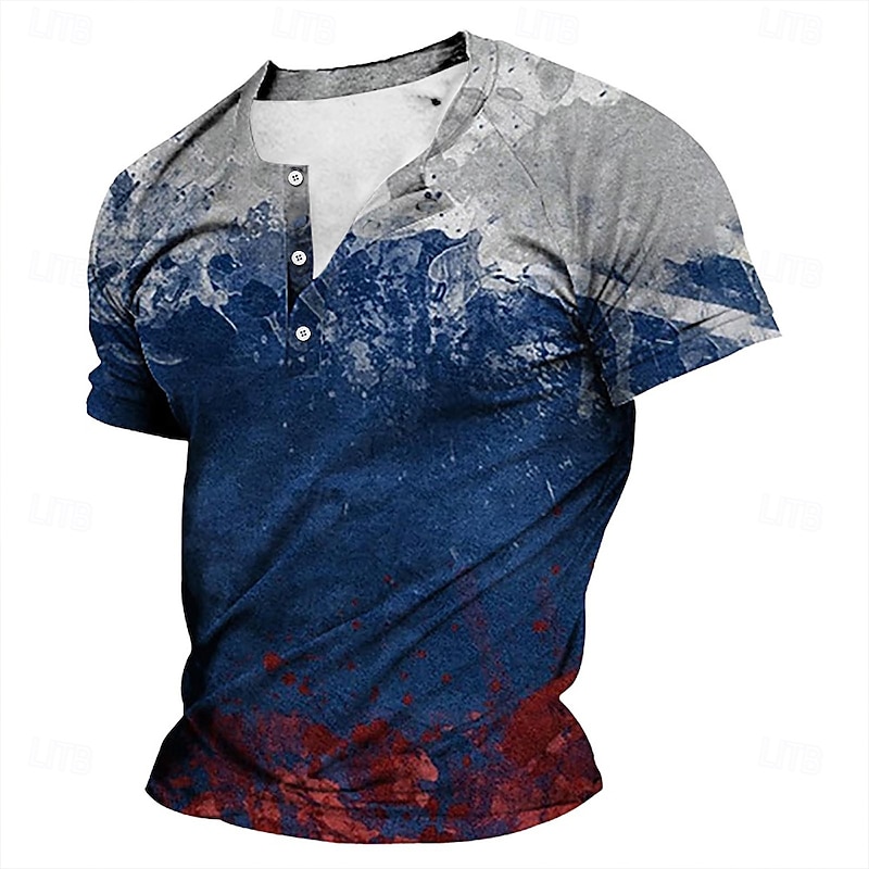 Men's Tie Dye T Shirt Henley Shirt Short Sleeve Designer Retro Vintage Street Casual Daily Summer Spring Green Navy Blue Henley Henley T-Shirt