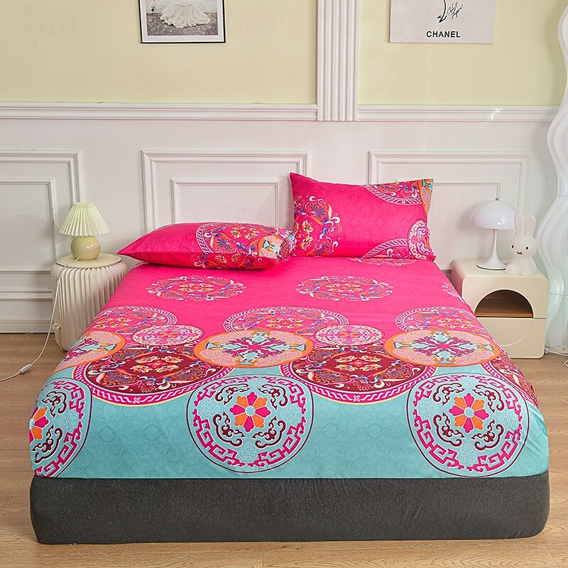 Microfibre Fitted Sheet with Colourful Exotic Pattern Soft Comfortable Fitted Sheet for Single Bed, Double Bed, Box Spring Bed, Deep Pocket2