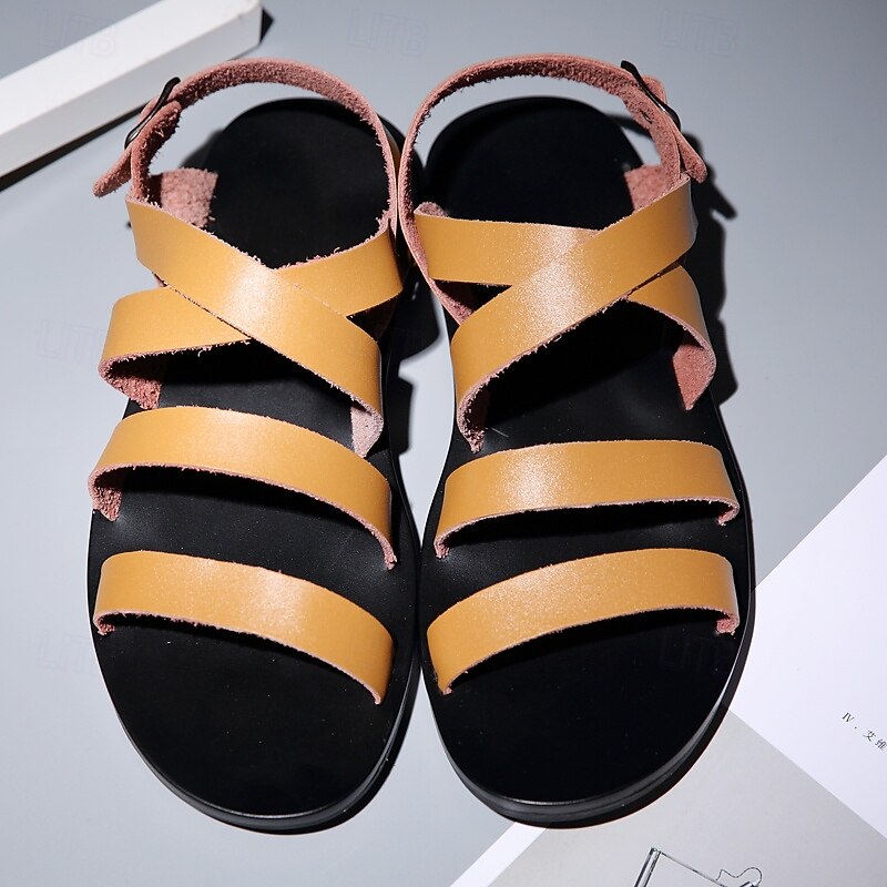 Men's Casual Strappy Sandals with Adjustable Buckles, Lightweight Comfort for Everyday Wear