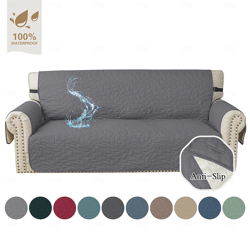 Waterproof Couch Cover for Cushion Couch Sofa Cover for Dogs Water Resistant Furniture Protector Cover with Foam Sticks Elastic Straps for Pet Cat3