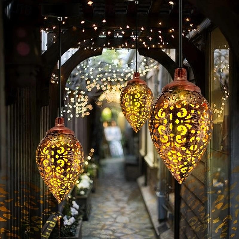 1 Pc outdoor solar water droplet shaped hollow projection lamp pendant light courtyard garden tree under festival wedding party decoration light2