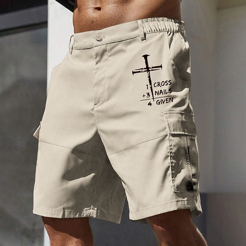 Men's Cargo Shorts Work Shorts Elastic Waist Multi Pocket Letter Cross Knee Length Sports Outdoor Casual Camping & Hiking Classic Shorts Black Army Green Micro-elastic4