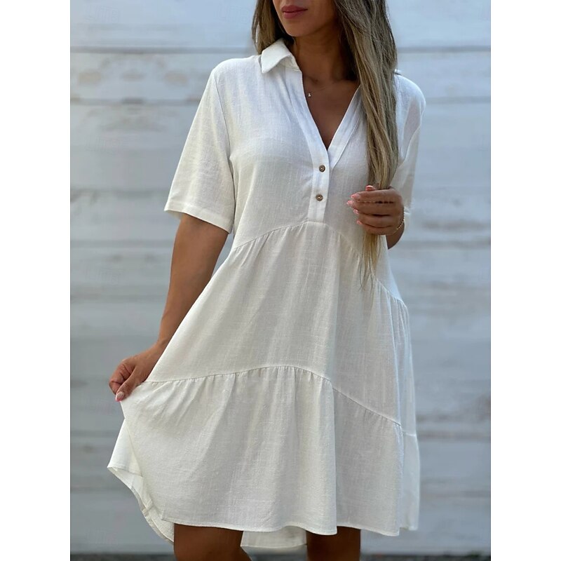 Women's Mini Dress Petite Dress White Dress Shirt Dress Casual Dress Summer Dress Fashion Classic Modern Daily Weekend Regular Fit Plain Half Sleeve Shirt Collar Black White Red Blue Summer2