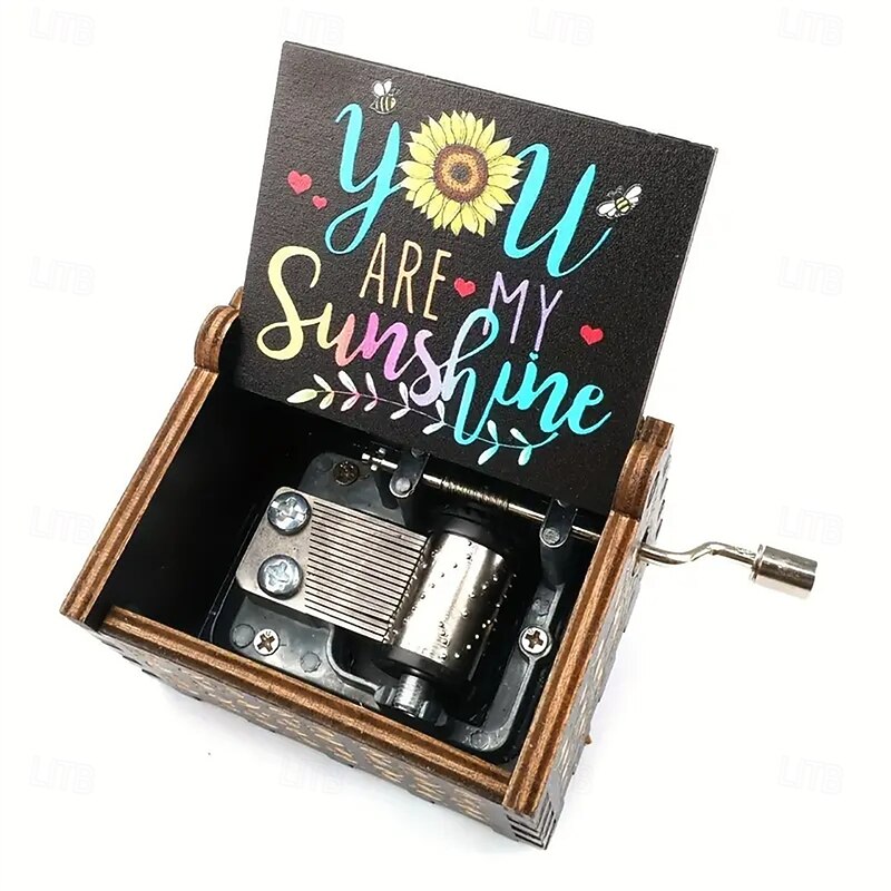 1pcs You Are My Sunshine Music Box Hand Crank Wooden Vintage Laser Engraved Small Musical Box Gift For For Wife/Mon/Dad Music Box Gifts For Birthday/Christmas/Anniversary/Wedding/Valentine/Mother's D2