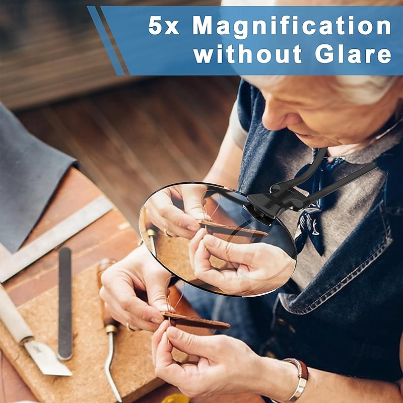 5X Hands Free Magnifying Glass Adjustable Magnifier with4.33in Diameter Lens and Stand Neckwear for Reading Seniors Low Vision Sewing Crafting Cross Stitch Inspection Repair3