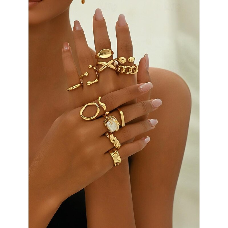 Gold Statement Rings Set for Women – Trendy Vintage Chunky Stackable Finger Rings, Fashion Jewelry for Parties, Weddings, and Everyday Wear3
