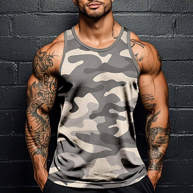 Men's Camo Camouflage T Shirt Vest Top Sleeveless T shirt 3D Print Crew Neck Shirt Vacation Casual Hawaiian Holiday Green 1# Green 2# Blue 2# Summer Spring Clothing Apparel S M L XL XXL XXXL4