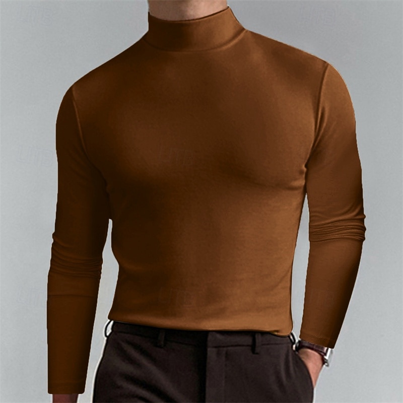 Men's T Shirt Tee Tee Top Long Sleeve Shirt Long Sleeve Turtleneck Spring Fall Plain Fashion Designer Basic Classic Vacation Street Going out Apricot Black White Top Tee for Men