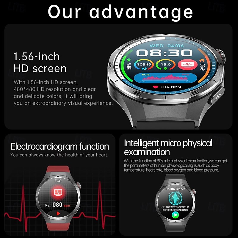 696 ET456 Smart Watch 1.56 inch Smartwatch Fitness Running Watch Bluetooth ECG+PPG Pedometer Call Reminder Compatible with Android iOS Men Hands-Free Calls Message Reminder IPX-0 47mm Watch Case3