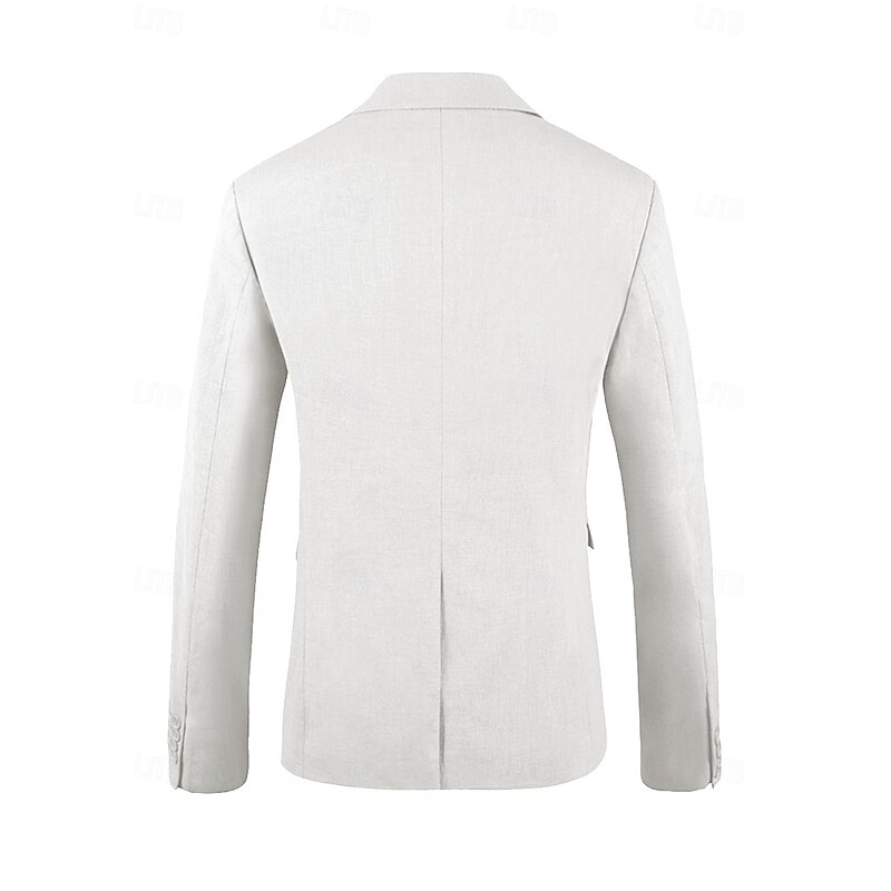 Men's Beach Wedding Linen Suits White Fashion Formal Solid Colored Standard Fit 3 Piece Single Breasted Two-buttons3