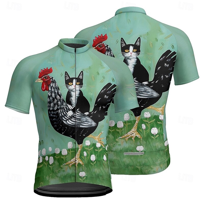 Men's Cycling Jersey Animal Short Sleeve Bike Tee Tshirt Jersey with 3 Rear Pockets Mountain Bike MTB Quick Dry Anatomic Design Wicking Breathable Sports Green Clothing Apparel