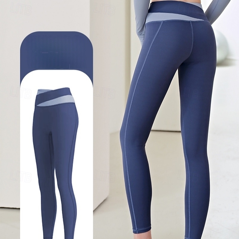 Women's Yoga Pants Yoga Leggings High Waist Pilates Gym Workout Workout Tights Solid Color Light Brown Black Royal Blue Spandex Sports Activewear Stretchy Slim