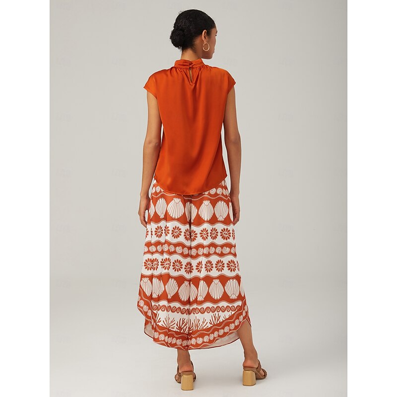 Orange stand-up collar sleeveless knotted top4