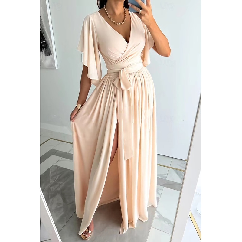 Women's Long Dress Maxi Dress Formal Dress Fashion Flare Cuff Sleeve Party Date Regular Fit Plain Short Sleeve V Neck Black Red Blue Khaki Summer
