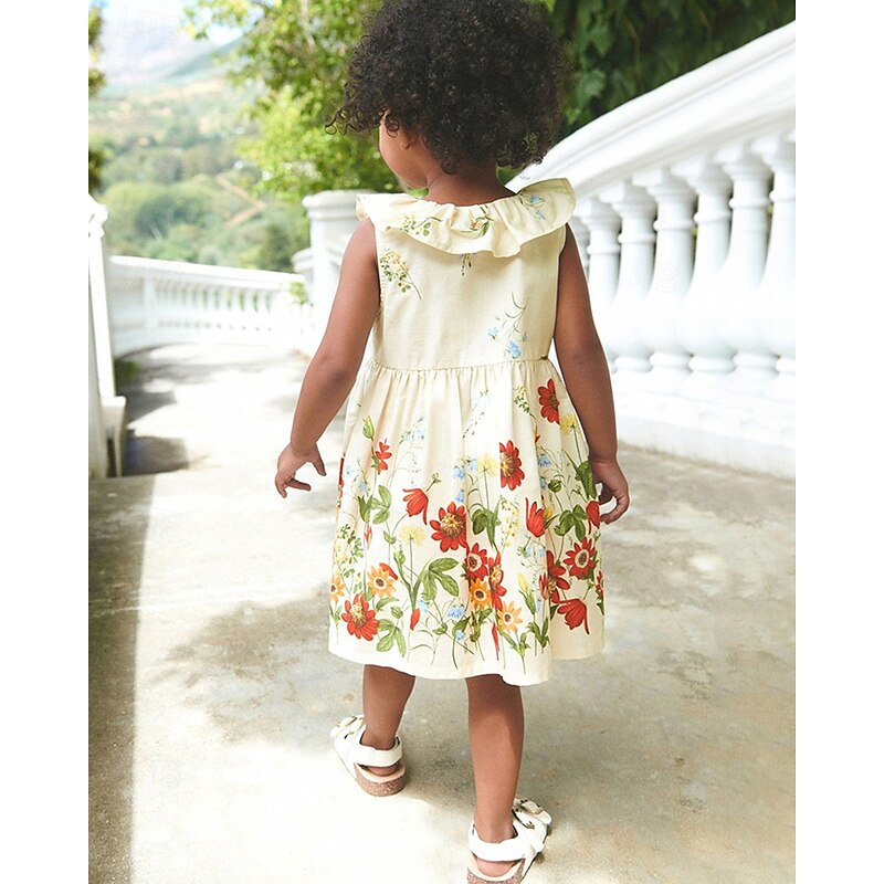 Kids Girls' Dress Flower Sleeveless Outdoor Casual Ruffle Fashion Adorable 100% Cotton Knee-length Casual Dress A Line Dress Summer Spring 4 years+ White4