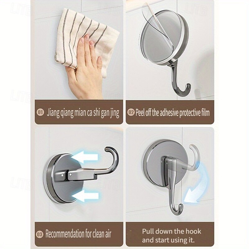 2PCS Suction Cup Heart Hooks, No-Drill Vacuum Wall Hooks, Strong Adhesive Single Hooks for Kitchen, Bathroom, and Door Back Storage3