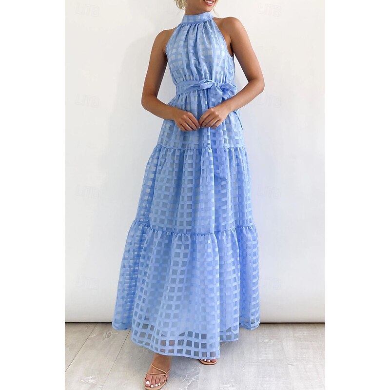 Women's Long Dress Maxi Dress Graduation Dress Halter Neck Dress Fashion Modern Holiday Graduation Date Regular Fit Plain Sleeveless Halter Neck Teal Black Light Purple Green Summer2