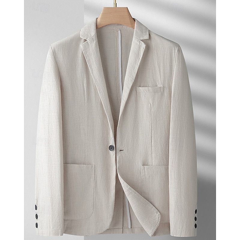 Men's Linen Blazer Blazer Vacation Holiday Wedding Party Fashion Lightweight Spring &  Fall Polyester Linen Plain Pocket Buttons Comfortable Single Breasted One-button Blazer Black Burgundy Dark Navy2
