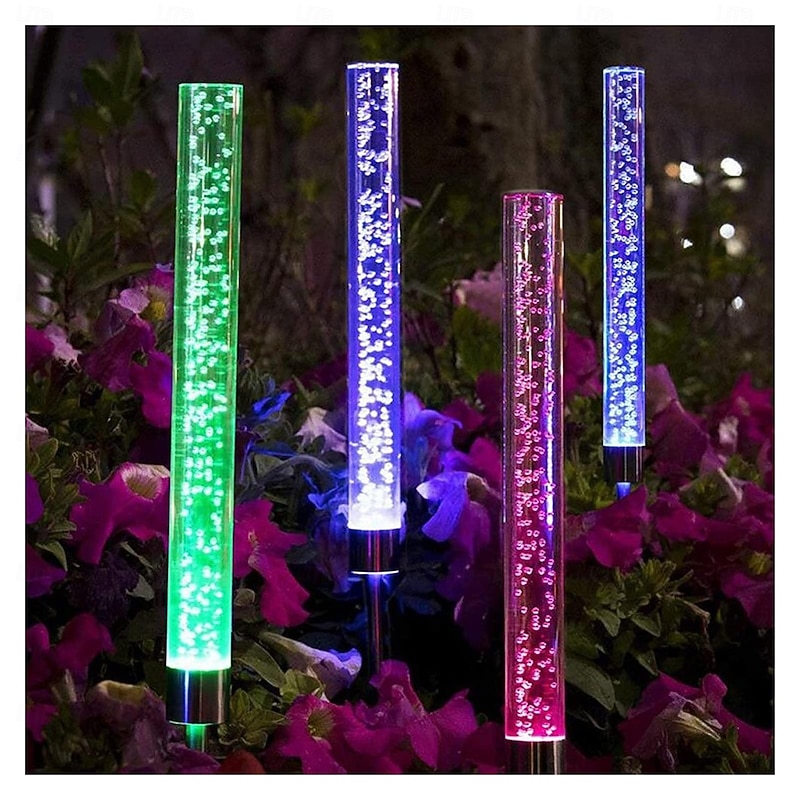 Solar Light Outdoor Pathway Lights Patio Lights, 2 Pack Solar Tube Lights Solar Acrylic Bubble Light Waterproof RGB Color Changing Solar Stake Light