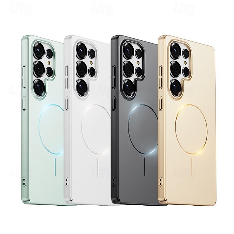 Phone Case For S25 S24 S23 Ultra Plus Back Cover Magnetic Support Wireless Charging Shockproof Retro PC