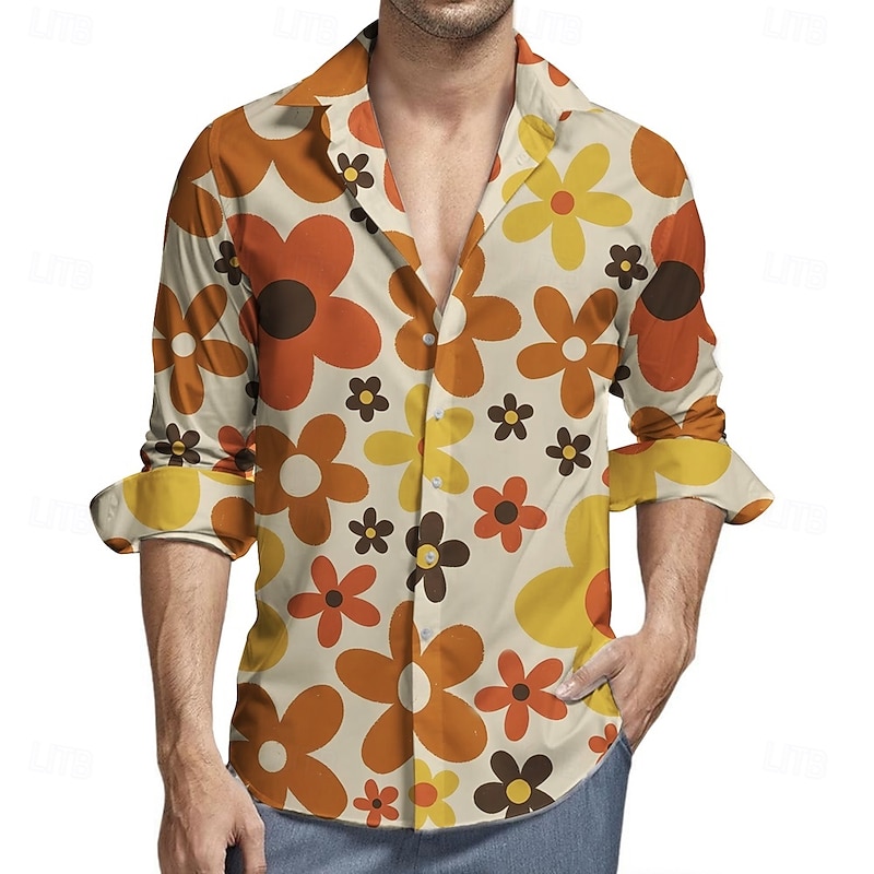 Retro Vintage 1970s Shirt Aloha Shirt Hippie Floral Fancy Dress Men's Masquerade Party Daily Wear Pride Parade Adults' Shirt2