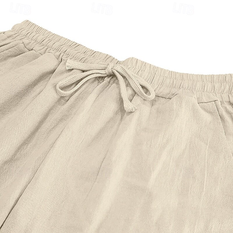 Men's Linen Pants Trousers Summer Pants Baggy Pants Beach Pants Drawstring Elastic Waist Straight Leg Coconut Tree Comfort Breathable Full Length Casual Daily Holiday Vacation Fashion Black White4