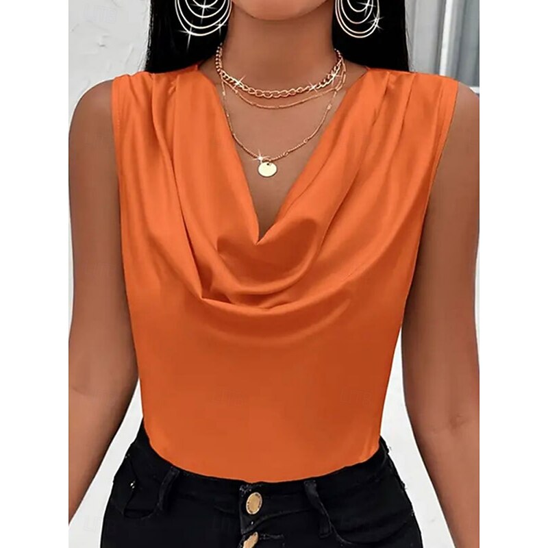 Women's Tank Top Plain Stylish Modern Sleeveless Cowl Neck Regular Tops Daily Holiday Black Pink Orange Apricot Summer
