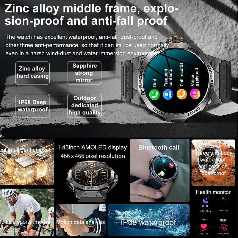 696 K62 Smart Watch 1.43 inch Smartwatch Fitness Running Watch Bluetooth ECG+PPG Pedometer Call Reminder Compatible with Android iOS Women Men Hands-Free Calls Message Reminder IP 67 46mm Watch Case3
