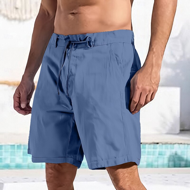 Men's Shorts Dress Shorts Casual Shorts Pocket Drawstring Straight Leg Plain Breathable Quick Dry Knee Length Office Daily Running Fashion Streetwear White Blue4