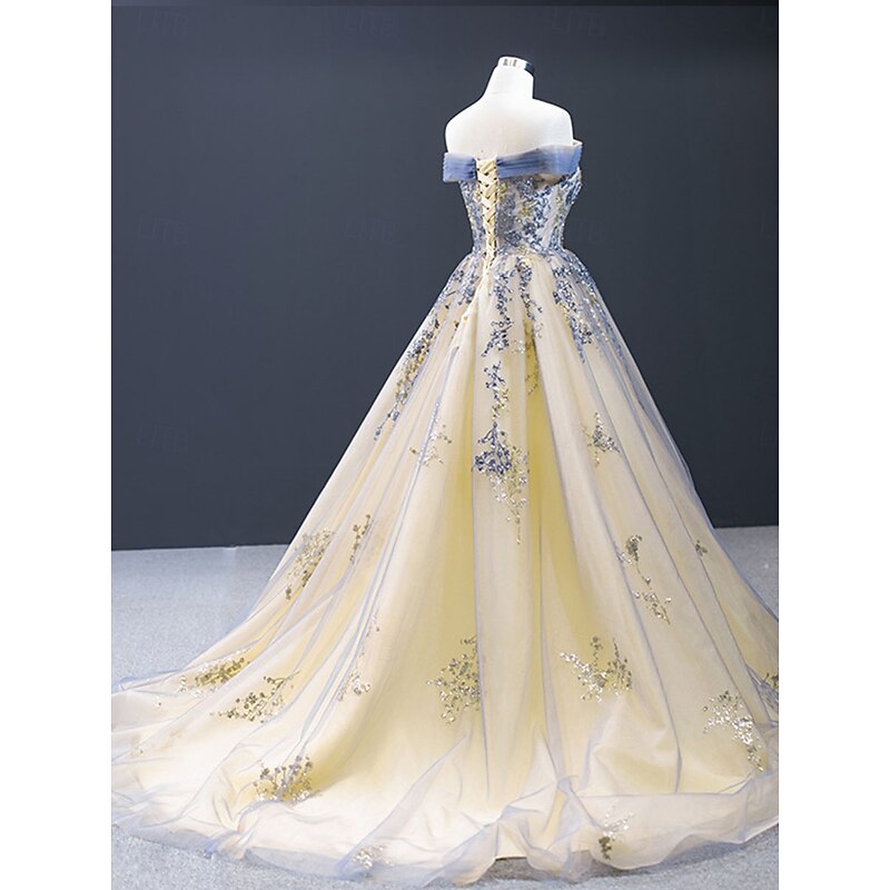 Wedding Dresses Ball Gown Off Shoulder Sleeveless Sweep / Brush Train Satin Bridal Gowns With Pleats Appliques4