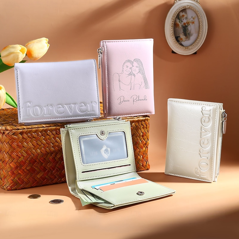 Personalized Women's Wallet Custom Best Gift for Mom Photo Engraved Leather Wallet for Wife, Girlfriend, or Mom on Special Occasions