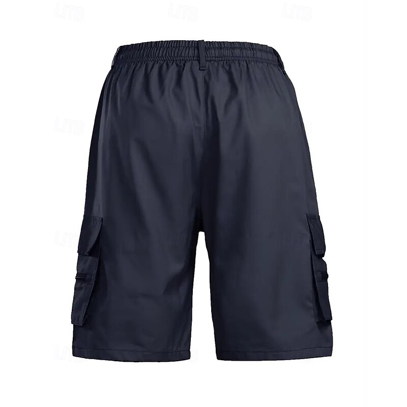 Men's Cargo Shorts Shorts Summer Shorts Drawstring Elastic Waist Multi Pocket USA Flag Comfort Wearable Knee Length Outdoor Sport Daily Fashion Casual Black Navy Blue2