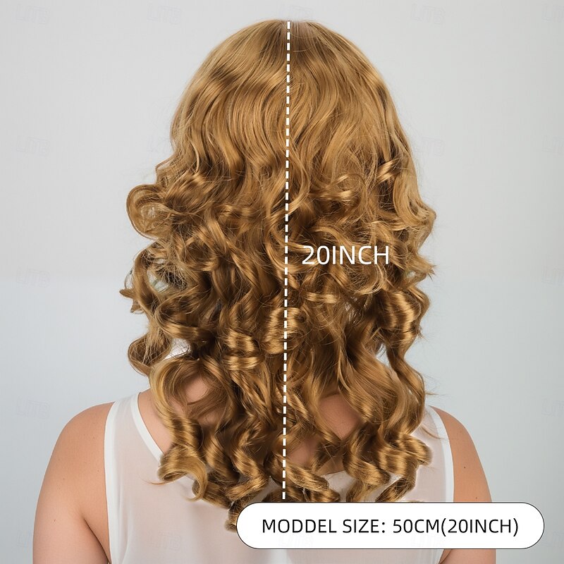 Synthetic Wig Wavy Water Wave Layered Haircut Deep Parting Machine Made Wig 20 inch A1 Synthetic Hair Women's Fashionable Design Comfortable Highlighted / Balayage Hair Yellow4