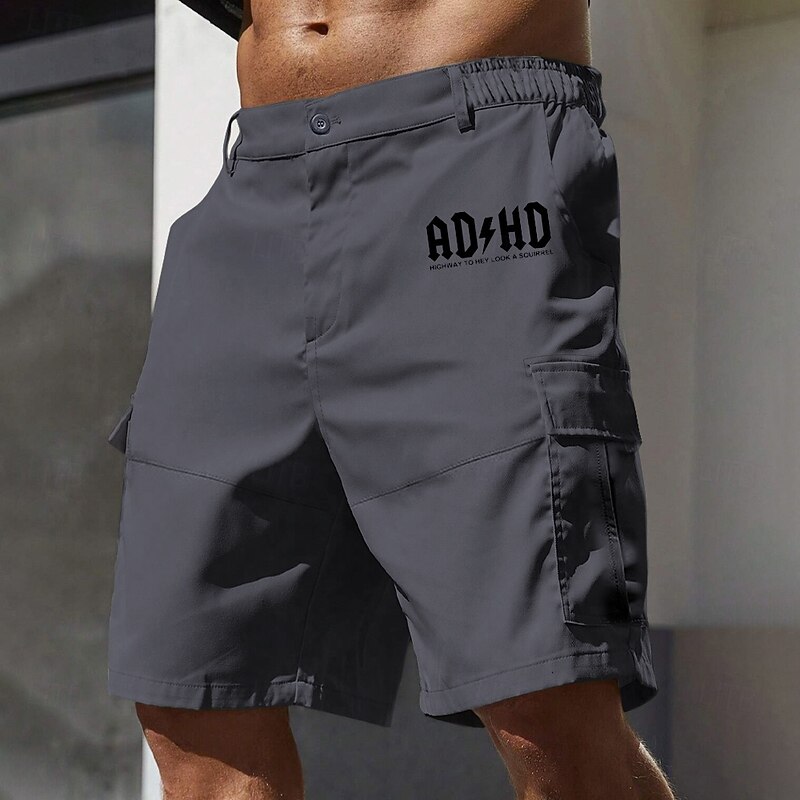 Men's Cargo Shorts Work Shorts Elastic Waist Multi Pocket Letter Print Knee Length Sports Outdoor Casual Camping & Hiking Classic Shorts Black Army Green Micro-elastic4