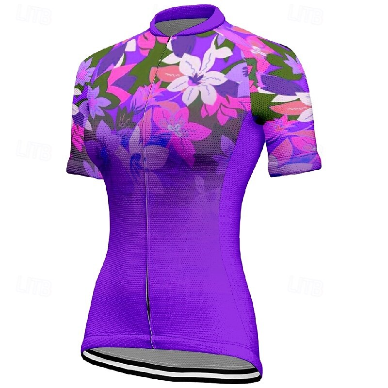 Women's Cycling Jersey Gradient Flower Short Sleeve Bike Tee Tshirt Jersey with 3 Rear Pockets Mountain Bike MTB Quick Dry Anatomic Design Wicking Breathable Sports Pink Purple Fuchsia Clothing4