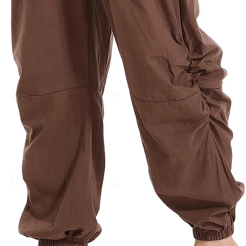 Men's Linen Pants Trousers Summer Pants Beach Pants Drawstring Elastic Waist Pleats Plain Comfort Breathable Full Length Casual Daily Holiday Fashion Classic Style Black White2