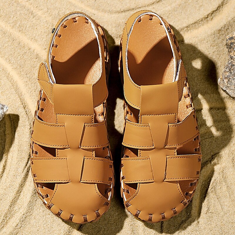Men's Tan Faux Leather Open-Toe Outdoor Sandals with Adjustable Straps and Comfortable Sole for Summer Activities2