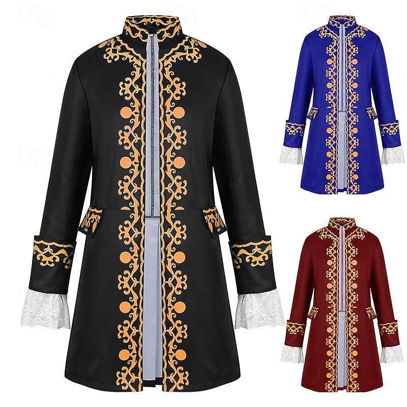 Retro Vintage Medieval Steampunk Coat Tailcoat Outerwear Prince Nobleman Solid Color Fancy Dress Men's Steampunk Carnival Masquerade Party & Evening Adults' Coat