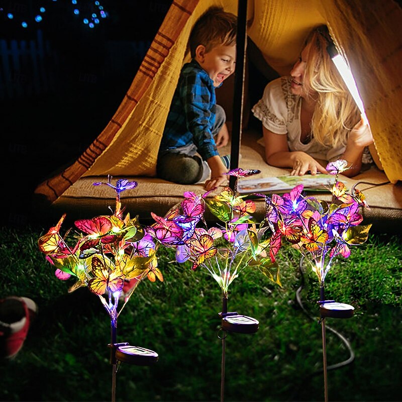 2 Pcs Outdoor Solar Simulation Butterfly Grounds Plug in Lights Courtyard Garden Park Lawn Path Wedding Festival Party Camping Atmosphere Decorative Lights