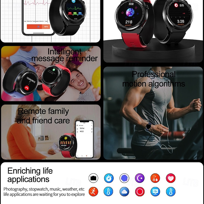 696 TK62 Smart Watch 1.42 inch Smartwatch Fitness Running Watch Bluetooth ECG+PPG Pedometer Call Reminder Compatible with Android iOS Women Men Hands-Free Calls Message Reminder IP 67 47mm Watch Case4