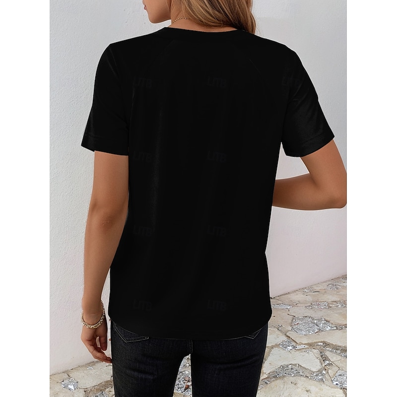 Halloween Women's T Shirt Skulls Graphic Skeleton Stylish Casual Short Sleeve Round Neck Regular Tops Daily Weekend Print Black Summer Spring2