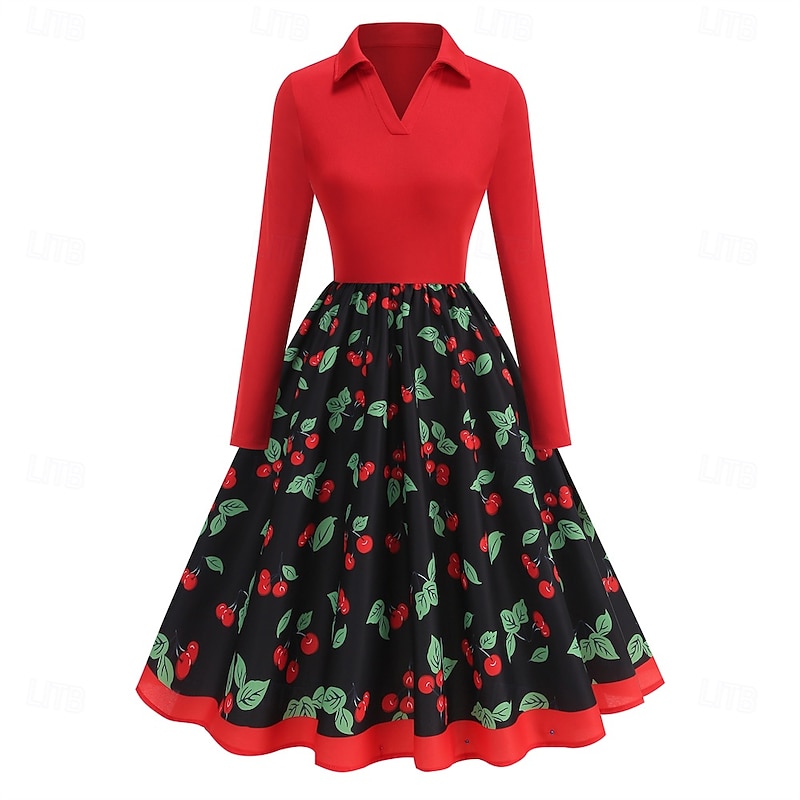 Retro Vintage 1950s Rockabilly Dress Swing Dress Cherry Fancy Dress Women's Carnival Masquerade Daily Wear Adults' Dress Homecoming Dresses
