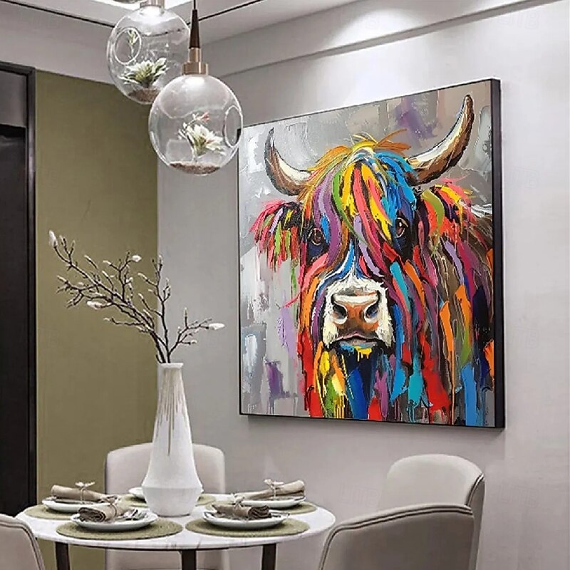 Abstract  cow artwork oil painting handmade cow painting on canvas extra large abstract art over sized textured animal painting animal art painting large canvas wall art picture for wall decoration3