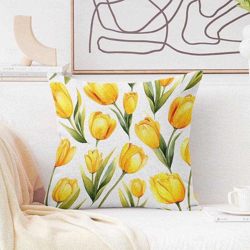 Floral Tulips Decorative Toss Pillows Cover 1PC Soft Square Couch Cushion Case Pillowcase for Bedroom Livingroom Sofa Chair Spring Summer4
