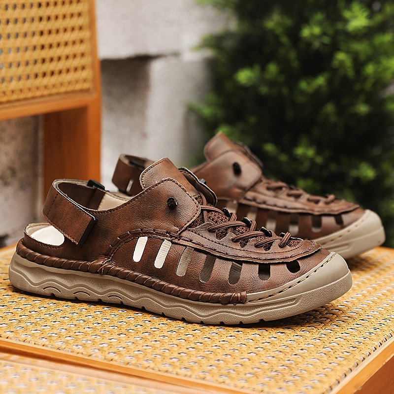 Men's Brown Adjustable Strap Sandals with Open-Toe Design and Anti-Slip Sole for Everyday Casual Wear2