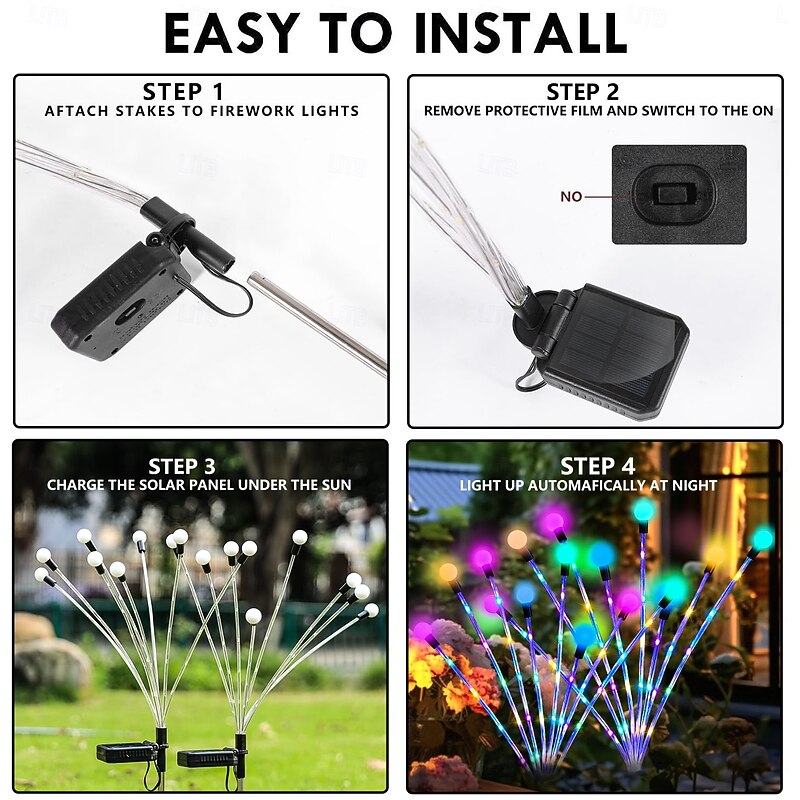 2 Pcs LED Outdoor Solar Lights Firefly Lights Ground Insertion Patio Lights Pole Glowing Courtyard Garden Path Lawn Wedding Festival Party Atmosphere4