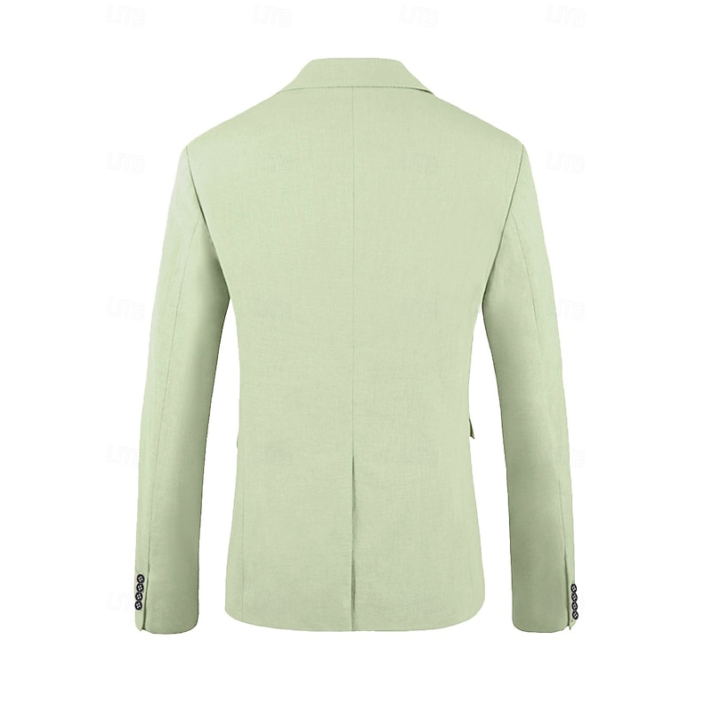 Men's Wedding Business Linen Suits Peaked Lapel Sage Fashion Casual Solid Colored Standard Fit 2 Piece Single Breasted One-button3