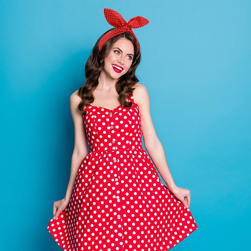 2 Pieces Polka Dot Headband Bandana Headband 50s Grease Outfits Costume Hair Accessories Bows Wide Headwrap for Women and Girls (Red Black)3