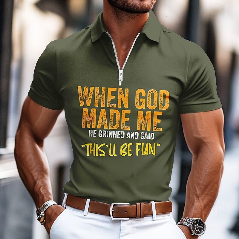 Men's Short Sleeve Graphic Polo Shirt - Funny Lifestyle Quote: 'When God Made Me This'll Be Fun'2