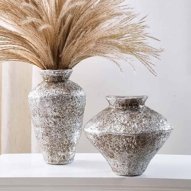 Vintage Ceramic Jar-Inspired Decorative Vase – Antique Gold/Silver Resin Flower Vase, Handmade Home & Party Decoration Piece2